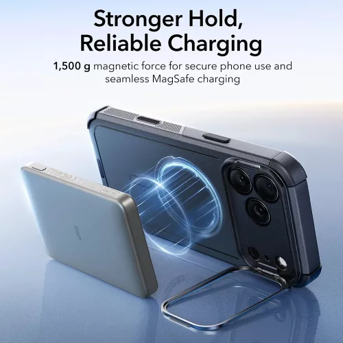 iPhone 17 Pro Max, Ütésálló MagSafe-es tok, kitámasztóval, háromrétegű védelemmel - Fekete - ESR - Cyber Armor Kickstand