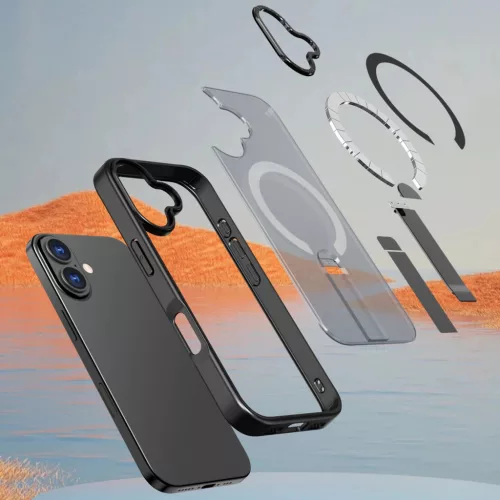 Hybrid Armor X tok iPhone 17-hez MagSafe-kompatibilis kitámasztóval - Fekete