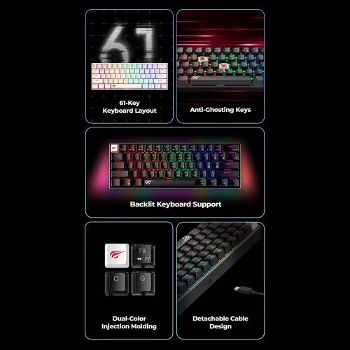 Gamer billentyűzet - USB-C, RGB világítás - Fekete - Havit KB903L