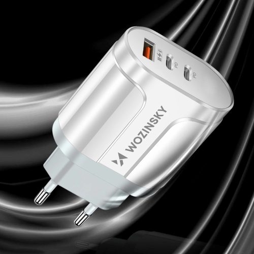 Wozinsky WWCUCW fali töltő adapter 60 W, 2x USB-C 1x USB-A QC - fehér