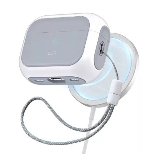 ESR Orbit fehér szilikon tok Magsafe kompatibilis felfűzővel Airpods 4