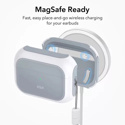 ESR Orbit fehér szilikon tok Magsafe kompatibilis felfűzővel Airpods 4