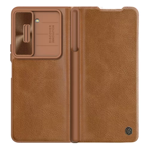 Nillkin Qin Pro Bőr Kameravédős barna tok (Samsung Galaxy Z Fold 5)