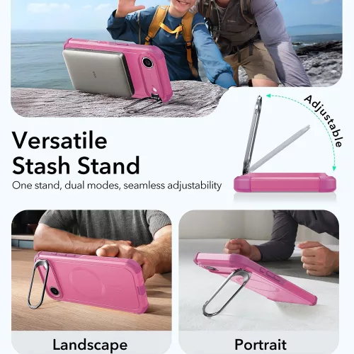 iPhone 17 Air, Ütésálló MagSafe-es tok, kitámasztóval, háromrétegű védelemmel - Rózsaszín - ESR - Cyber Armor Kickstand