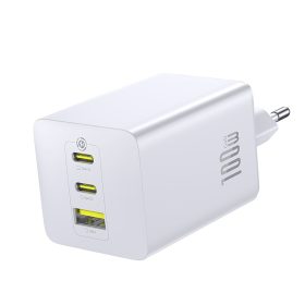   Hálózati töltő adapter 100W, 2x USB-C + USB-A, gyors töltés támogatás - Fehér - Baseus EnerFill FE11