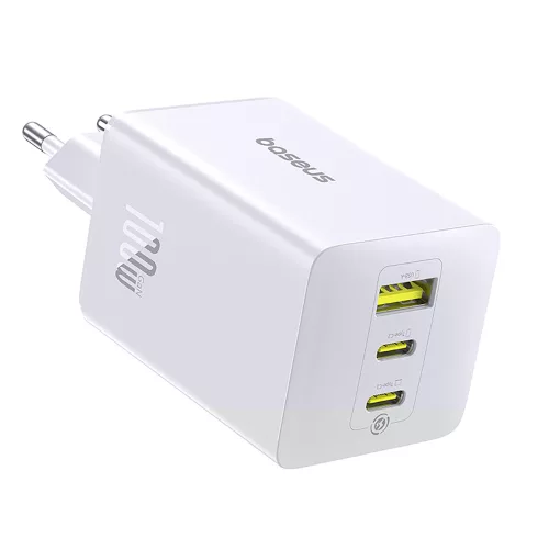 Hálózati töltő adapter 100W, 2x USB-C + USB-A, gyors töltés támogatás - Fehér - Baseus EnerFill FE11