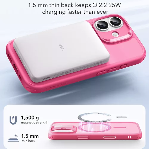 iPhone 17, Ütésállő MagSafe-es tok, Kameravédelemmel, Légpárnás sarkokkal - Matt rózsaszín - ESR Classic Hybrid HaloLock
