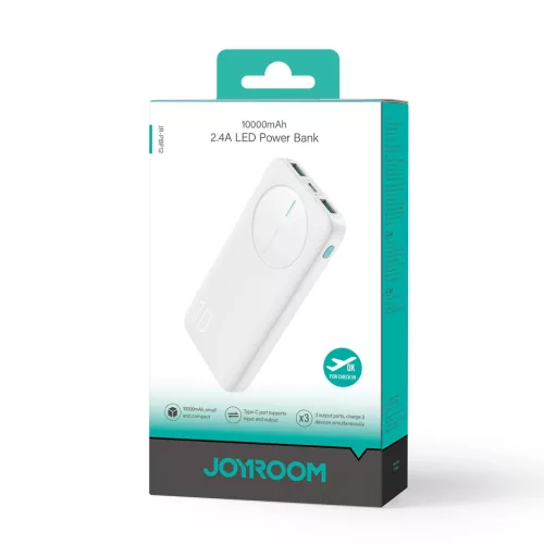Joyroom JR-PBF12 10000mAh Powerbank 2 USB-A és 1 USB-C porttal - Fehér