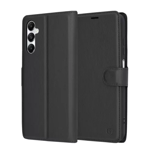 Samsung Galaxy A05s, Kinyitható kártyatartós Ökobőr tok állványfunkcióval - Fekete - Techsuit Leather Folio