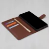 Google Pixel 10 / 10 Pro, Kinyitható kártyatartós ECO bőr tok, állványfunkcióval - Barna - Techsuit Leather Folio