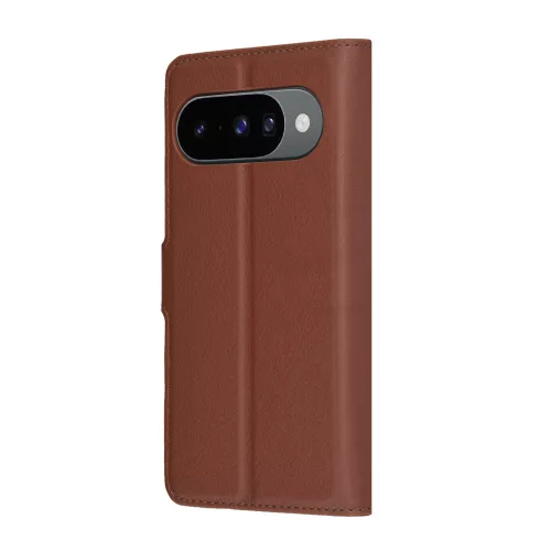 Google Pixel 10 / 10 Pro, Kinyitható kártyatartós ECO bőr tok, állványfunkcióval - Barna - Techsuit Leather Folio