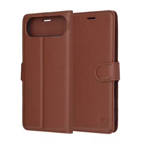 Google Pixel 10 / 10 Pro, Kinyitható kártyatartós ECO bőr tok, állványfunkcióval - Barna - Techsuit Leather Folio
