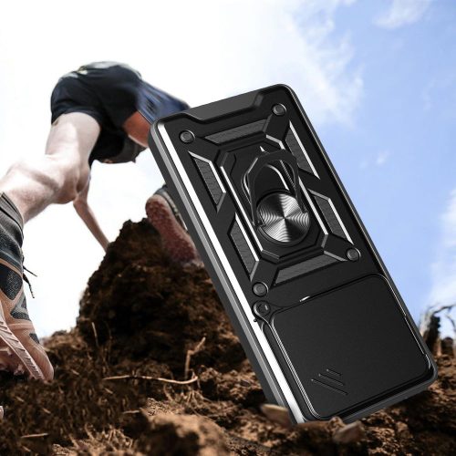 Modern Ütésálló Telefontok Állvánnyal és Kamera Védelemmel iPhone 17 Pro - Fekete