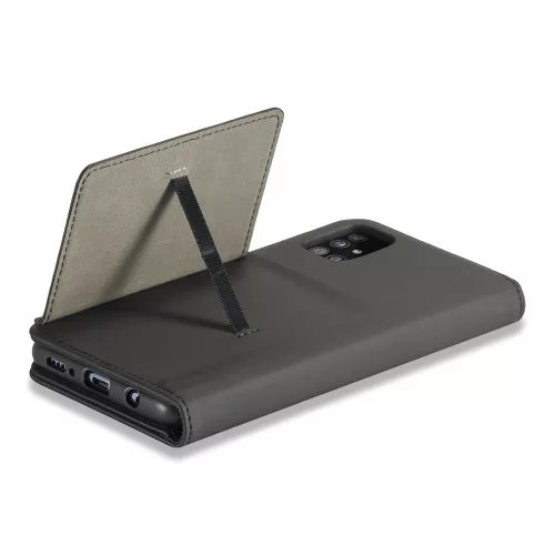 Samsung Galaxy A13 5G - Kinyitható tok, Ökobőrből, kártyatartóval, állványfunkcióval, mágneses záródással - fekete - Magnet Card Case