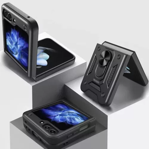 Modern Ütésálló Telefontok Állvánnyal és Kamera Védelemmel Samsung Galaxy Z Flip 5 - Rózsaszín