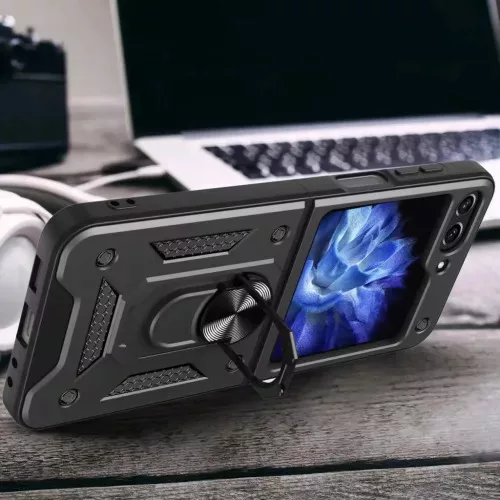 Modern Ütésálló Telefontok Állvánnyal és Kamera Védelemmel Samsung Galaxy Z Flip 5 - Rózsaszín