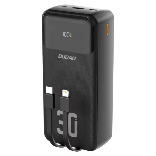 Dudao K15MAX 30000mAh PD 22.5W Powerbank beépített kábelekkel - Fekete