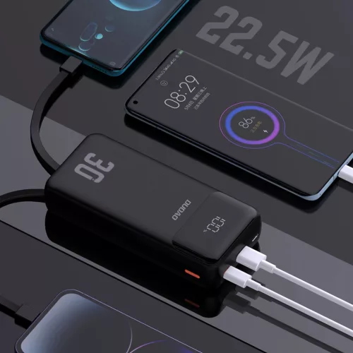 Dudao K15MAX 30000mAh PD 22.5W Powerbank beépített kábelekkel - Fekete