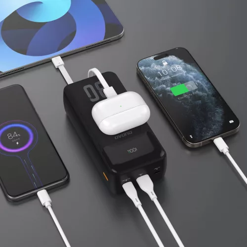 Dudao K15MAX 30000mAh PD 22.5W Powerbank beépített kábelekkel - Fekete