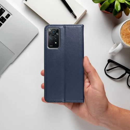 Xiaomi 15 Pro, Mágneses Kinyitható ECO bőr tok belső kártyatartó zsebbel - Sötétkék - Smart magneto 