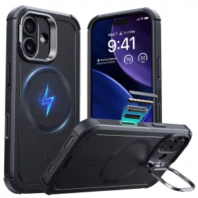   iPhone 17, Ütésálló MagSafe-es tok, kitámasztóval, háromrétegű védelemmel - Fekete - ESR - Cyber Armor Kickstand