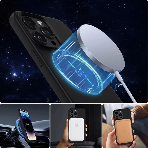 iPhone 15 Pro, Tech-Protect Silicone MagSafe tok - Matt fekete