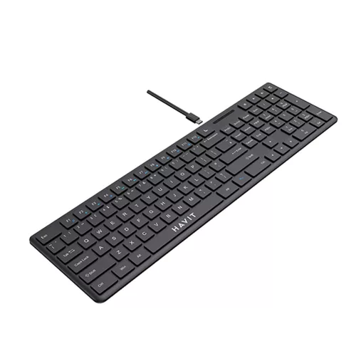 Vezetékes billentyűzet - USB-C, ultravékony, csendes - Fekete - Havit KB252 