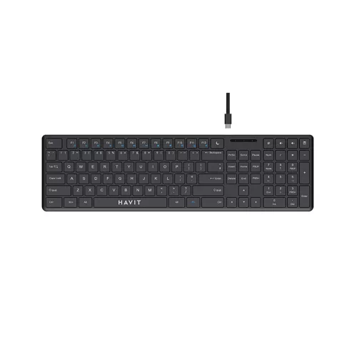 Vezetékes billentyűzet - USB-C, ultravékony, csendes - Fekete - Havit KB252 