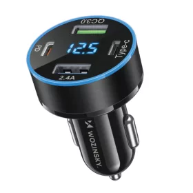   Wozinsky WDCCB Autós tartó kijelzővel 50W 2xUSB-C / 2xUSB-A - Fekete