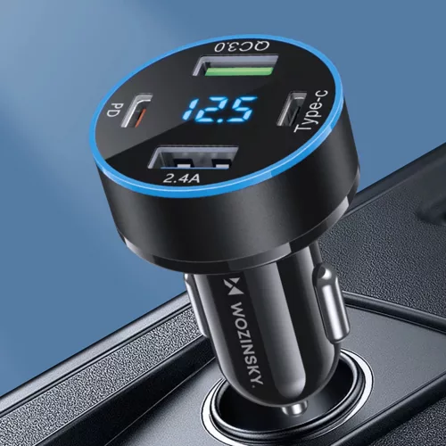 Wozinsky WDCCB Autós tartó kijelzővel 50W 2xUSB-C / 2xUSB-A - Fekete