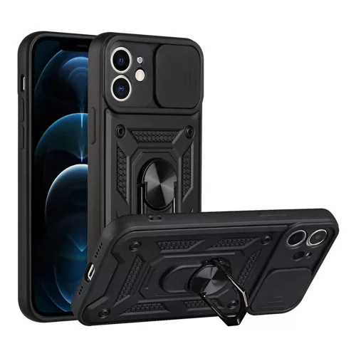Modern Ütésálló Telefontok Állvánnyal és Kamera Védelemmel iPhone 11 - Fekete