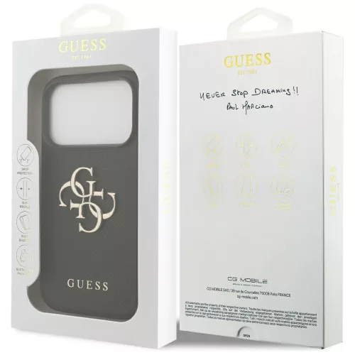 iPhone 17 Pro, Guess - Hardcase 4G Grained Big and Classic Logo MagSafe tok - Fekete