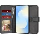 Samsung Galaxy S25 FE, Kinyitható kártyatartós Ökobőr tok állványfunkcióval - Fekete - Techsuit Diary Book