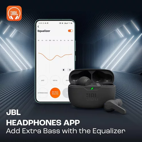 JBL Wave Beam Vezeték nélküli fülhallgató - TWS, mikrofon, mély basszus, IP54 – Fekete