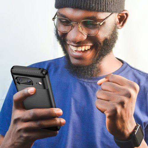 Szilikon karbon mintás Google Pixel 8 tok - Fekete
