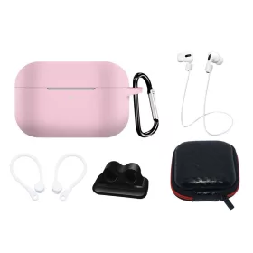   SZILIKON RÓZSASZÍN TOK SZETT KARABINERREL FÜLHALLGATÓ ZSINÓRRAL ÉS FÜLKAMPÓVAL AIRPODS PRO 1/2