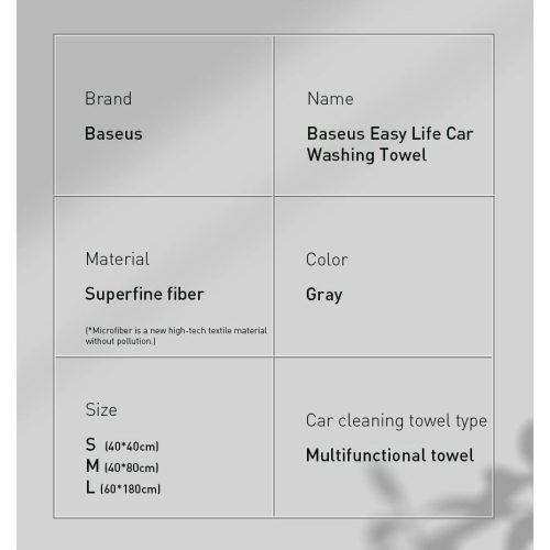 Baseus 2 x Mikroszálas autószárító törölköző 40 cm x 40 cm - Szürke