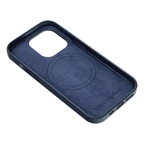 LEATHER MAG COVER Ökobőr tok iPhone 16 Pro - Sötétkék