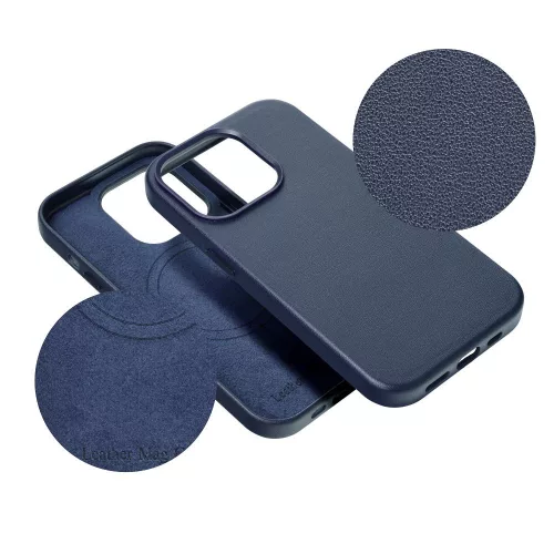 LEATHER MAG COVER Ökobőr tok iPhone 16 Pro - Sötétkék