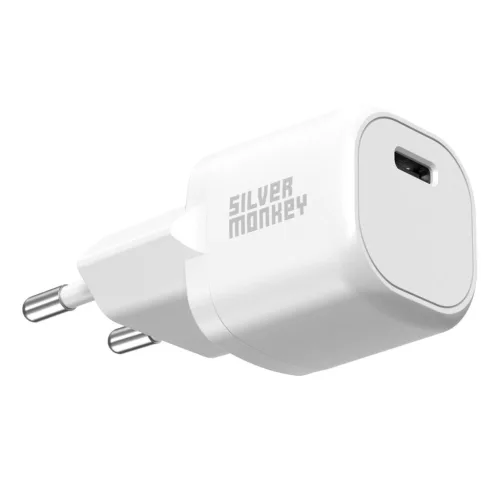 Silver Monkey Mini fali töltő adapter USB-C 20W PD - fehér