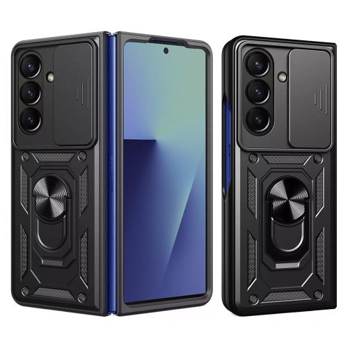 Modern Ütésálló Telefontok Állvánnyal és Kamera Védelemmel Samsung Galaxy Z Fold 7 - Fekete