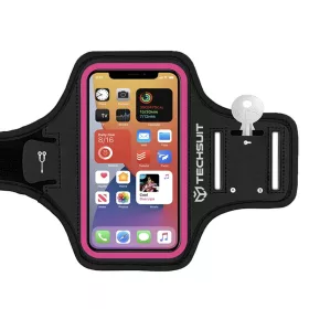   Techsuit - (TH20) Telefontok futáshoz, sport karszalag - tépőzárral, kártyatartóval, max. 6,8" méretig - Rózsaszín