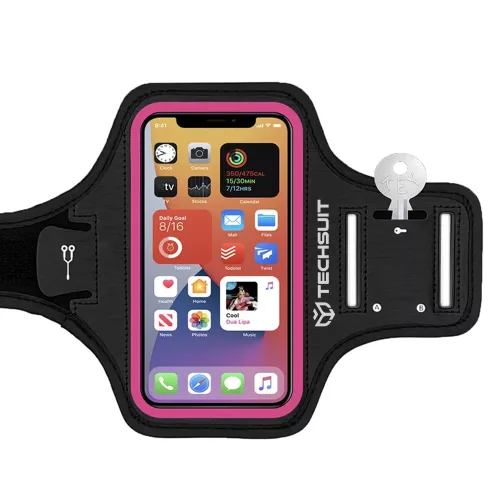 Techsuit - (TH20) Telefontok futáshoz, sport karszalag - tépőzárral, kártyatartóval, max. 6,8" méretig - Rózsaszín