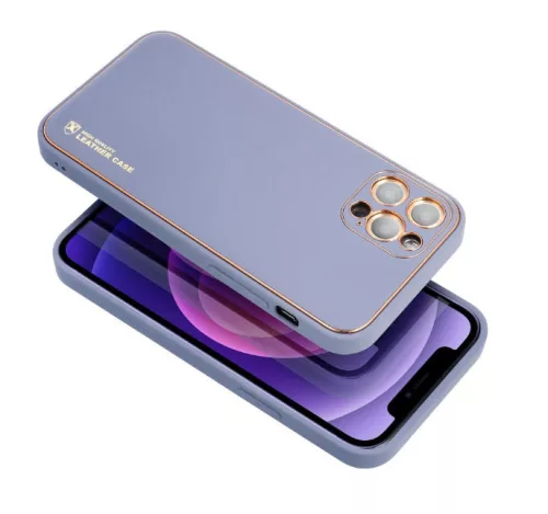 Bőr hatású tok arany kerettel iPhone 14 Pro Max - Kék