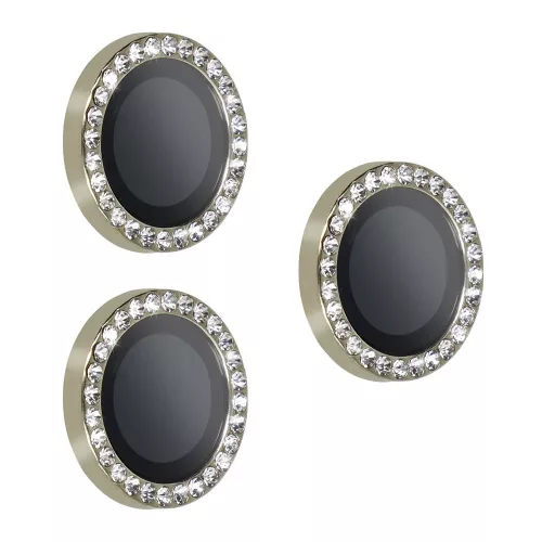 Iphone 17 Pro/17 Pro Max, Csillogós Kameralencse védő edzett üveg, kövekkel (3db) - Titanium - HARD DIAMOND