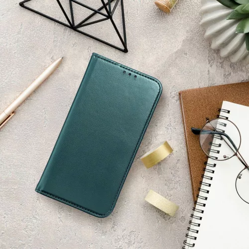 Xiaomi 15 Pro, Mágneses Kinyitható ECO bőr tok belső kártyatartó zsebbel - Zöld - Smart magneto 