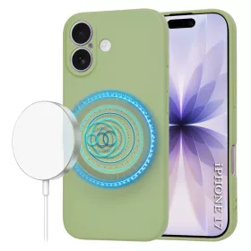   iPhone 17, Puha tapintású MagSafe szilikon tok, mikroszálas béléssel, Techsuit - SoftFlex - Zöld