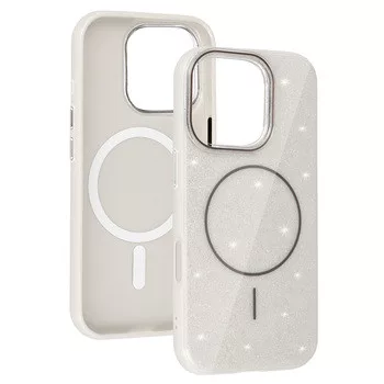 MagSafe Slim Csillogós tok iPhone 16 Pro Max - Ezüst