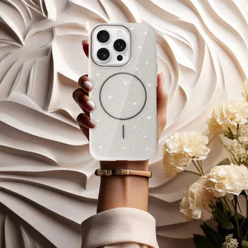 MagSafe Slim Csillogós tok iPhone 16 Pro Max - Ezüst