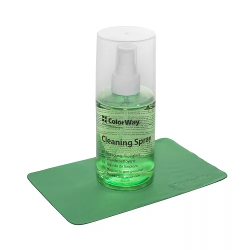 Tisztító készlet - TFT/LCD monitorokhoz/kijelzőkhöz, 200 ml tisztító folyadék, 2 db szilikon mikroszálas kendő - ColorWay CW-5200 